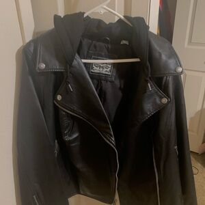 CO Black Leather Moto Jacket with Asymmetrical Zipper